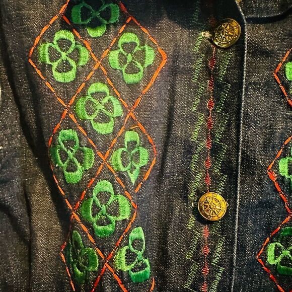 Denim 1970’s Embroidered Jacket Made in Mexico with belt Sz S - Picture 4 of 10